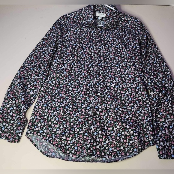 Express Other - Express Slim Fit Floral Print Long Sleeve Shirr Mens Size M